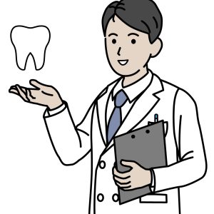 歯医者　歯科衛生士　男性　案内　コピースペース　イラスト素材