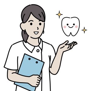 歯医者　歯科衛生士　女性　案内　コピースペース　イラスト素材
